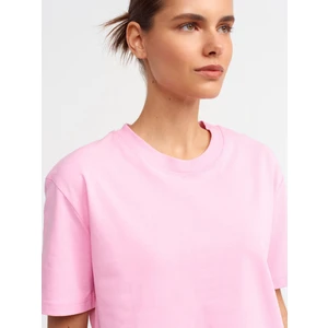 30312 Dekoratif Dikişli Bisiklet Yaka Tshirt-Açık Pembe