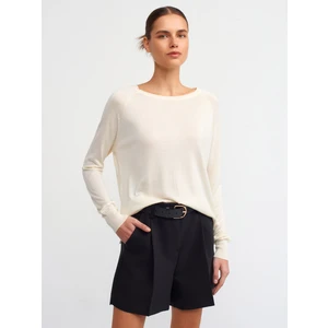 10536 Bisiklet Yaka Basic Ince Triko Kazak-Krem