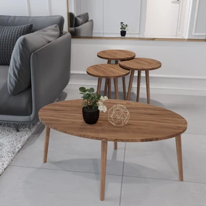 Zuesse Dizayn Tokyo Orta Sehpa ve Zigon Sehpa 4'lü Ahşap Ayaklı Salon Seti Sehpa - Ceviz