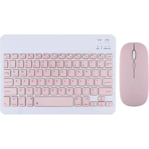 Samsung Galaxy Tab A8 X200 Wi-Fi 10.5" Uyumlu Kablosuz Bluetooth Şarjlı Mini Q Klavye Mouse - Pembe