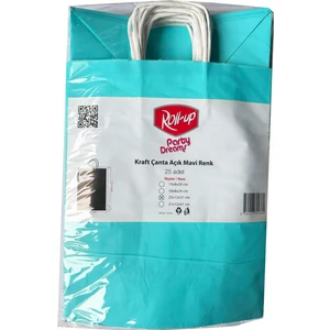 Büküm Saplı Kraft Kağıt Karton Hediyelik Çanta Poşet Torba - Mavi 2 - 25X31 Cm. - 25 Adetlik Paket