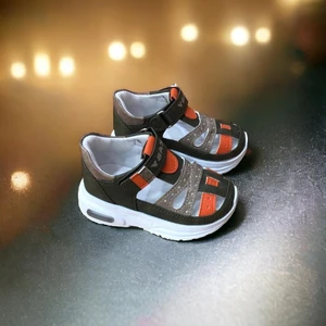 Cihan Shoes Erkek Bebe Ortopedik Cırtlı Esnek Hafif Nefes Alabilen Beyaz Haki Turuncu Renk Işıklı Bebek Sneaker Spor Ayakkabı