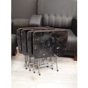 Harmony House Katlanabilir Siyah Zigon 4'lü Sehpa Takım Paslanmaz Gri Metal Ayaklı