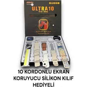 Ledoren Ultra 10 - 49MM 10 In 1 Edition - 10 Kordon + Silikon Koruyucu Kablosuz Şarj Özellikli Akıllı Saat