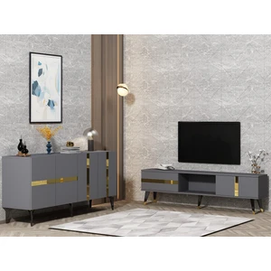 Demonte Dekor Vania Tv Sehpası ve Konsol 2'li Salon Takımı Antrasit-Altın