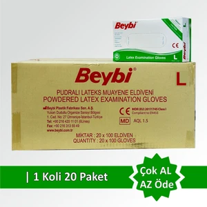 Lateks Pudralı Muayene Eldiveni MDR - Koli (20 Paket)