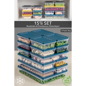 Meleni Home 15'li Buzdolabı Organizer Mikrodalga ve Difrize Uygun Saklama Kabı 1X2400ML-4X1170-2X1200ML-8X600ML