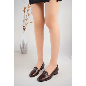 Kadın Kahve Örme Baskı Şık Ev Ayakkabısı