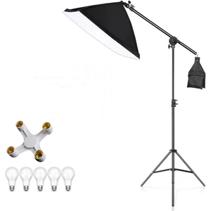50 x 70 cm Crossbarlı SoftBox 4 Duylu LED 200 cm Ayaklı Sürekli Işık Ürün Reklam Makyaj Stüdyo Çekimleri