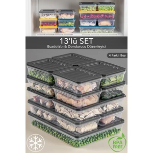 Meleni Home 13'lü Buzdolabı Organizer Mikrodalga ve Difrize Uygun Saklama Kabı 1X2400ML-2X1170-2X1200ML-8X600ML