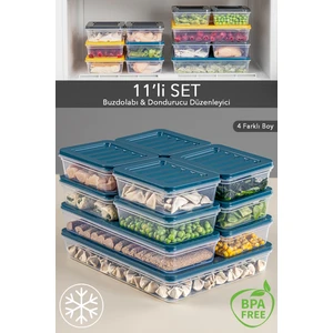 Meleni Home 11'li Buzdolabı Organizer Mikrodalga ve Difrize Uygun Saklama Kabı 1X2400ML - 2X1170ML - 8X600ML