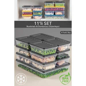 Meleni Home 11'li Buzdolabı Organizer Mikrodalga ve Difrize Uygun Saklama Kabı 1X2400ML - 2X1170ML - 8X600ML