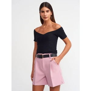 10528 Bardot Yaka Fitilli Triko Top-Siyah