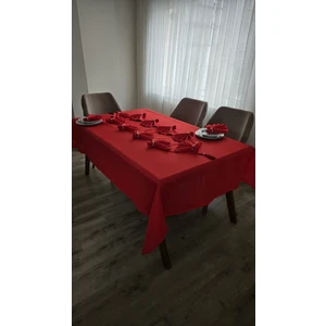 Zesa Home Çizgi Detaylı Masa Örtüsü Kırmızı 12 Kişilik 26 Parça - Masa 160X220...160X400