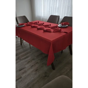 Zesa Home Colber Çizgi Detaylı Masa Örtüsü Kırmızı 8 Kişilik 18 Parça - Masa 160X180...160X350