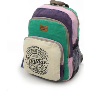 Old Cotton Cargo 5017 Bej Yeşil Pembe Sırt Okul Seyahat 15.6 Inç Inch Laptop Günlük Notebook Pamuk Kumaş Çanta
