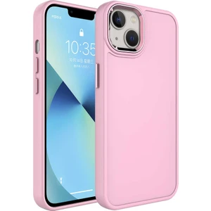 Ezotech  iPhone 14 Plus - Uyumlu Metal Çerçeve ve Buton Tasarımlı Sert Botox Kapak-Pembe Açık