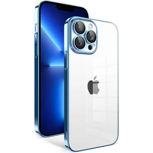Ezotech  iPhone 12 Pro - Uyumlu Kamera Korumalı Renkli Çerçeveli Garaj Kapak-Mavi Açık