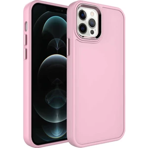 Ezotech  iPhone 14 Pro Max - Uyumlu Metal Çerçeve ve Buton Tasarımlı Sert Botox Kapak-Pembe Açık