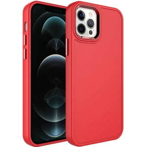 Ezotech  iPhone 12 Pro Max - Uyumlu Metal Çerçeve ve Buton Tasarımlı Sert Botox Kapak-Kırmızı