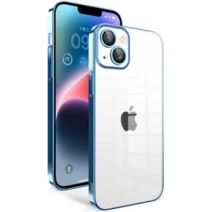 Ezotech  iPhone 14 Plus - Uyumlu Kamera Korumalı Renkli Çerçeveli Garaj Kapak-Mavi Açık