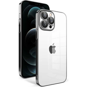 Ezotech  iPhone 12 Pro Max - Uyumlu Kamera Korumalı Renkli Çerçeveli Garaj Kapak-Siyah