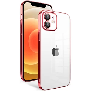 Ezotech  iPhone 12 - Uyumlu Kamera Korumalı Renkli Çerçeveli Garaj Kapak-Kırmızı