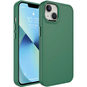 Ezotech  iPhone 13 - Uyumlu Metal Çerçeve ve Buton Tasarımlı Sert Botox Kapak-Koyu Yeşil