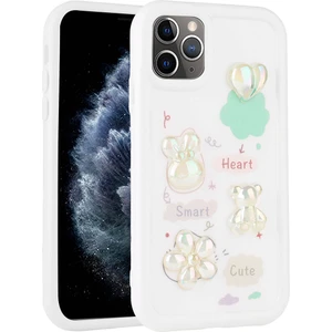 Ezotech  iPhone 11 Pro Max - Uyumlu Kabartma Figürlü Parlak Toys Silikon Kapak-Beyaz