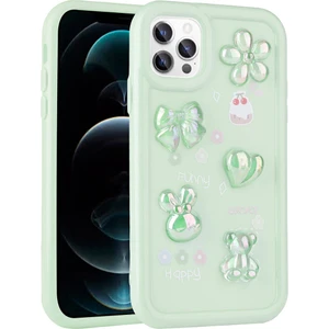 Ezotech  iPhone 12 Pro Max - Uyumlu Kabartma Figürlü Parlak Toys Silikon Kapak-Açık Yeşil