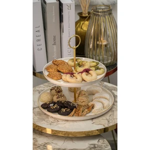 Heda Porselen Rüya Altın Yaldız Porselen Kurabiyelik Kırık Beyaz