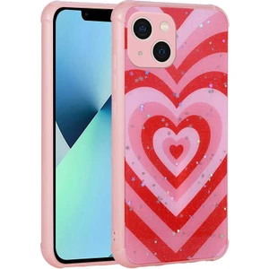 Ezotech  iPhone 13 - Uyumlu Simli Desenli Kamera Korumalı Parlak Popy Kapak-Kalp