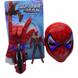 Marvel Spider-Man Vantuz Atan Eldiven+Işıklı Maske+18 cm Işıklı Figür 3 Lü Set Oyuncak Marvel Spider-Man