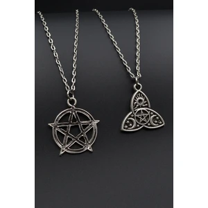 2'li Pentagram - Triquetra Güneş Ay Yıldız Erkek Kadın Kolye Seti - Kod:607
