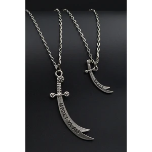 2'li Zülfikar Kılıç - Ya Ali Kılıç Erkek Kadın Kolye Seti - Kod:624