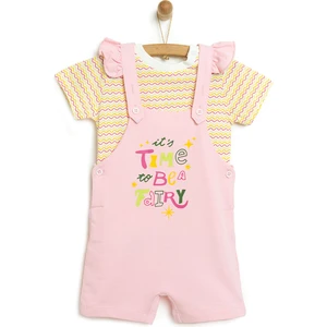HelloBaby Basic Renkli Çizgili Şort Salopet-Tshirt Takım Kız Bebek