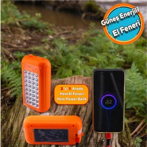 Solar Güneş Enerjili El Feneri Işıldak 10,000 Mah Power Bank Çadır ve Kamp Işığı