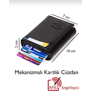 Anıl Bags Suni Deri Mekanizmalı Otomatik Kızaklı Kartlık Cüzdan Kart Bölmeli