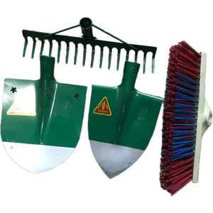 4'lü Sapsız Set Yapar Kürek Yapar Bel Küreği Tırmık ve 40 cm Fırça