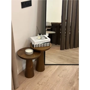 Simillo Home & Living Wood Wooden Ahşap Yan Sehpa Mantar Sehpa 2'li Set
