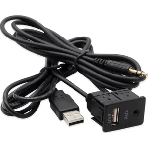 5021 USB 3.5mm Araç Içi Kontrol Paneli Dişi Erkek Uzatma Aux Kablosu