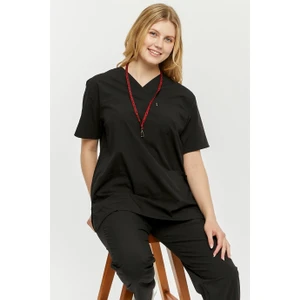 Çatı Uniform Ultralycra Comfy - Büyük Beden Likralı Doktor Hemşire Forma Takımı (Unı), Siyah