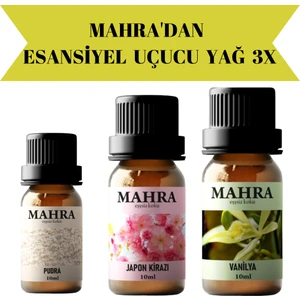 Pudra, Japon Kirazı, Vanilya Esansiyel Uçucu Buhurdanlık Yağı Oda Kokusu 10 ml x 3