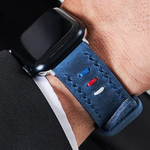 Apple Watch Deri Kordon 42MM 44MM 45MM 49MM 3 / 4 / 5 / 6 / Se / 7 / 8 / Ultra / Ultra 2 Mavi Deri Kayış