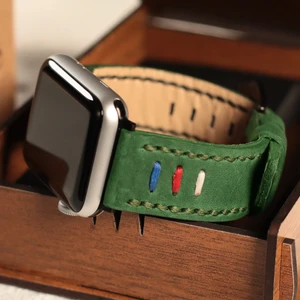 Apple Watch Kordon 42MM 44MM 45MM 49MM 3 / 4 / 5 / 6 / Se / 7 / 8 / Ultra / Ultra 2 Deri Kordon Deri Kayış Yeşil