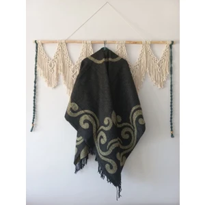 Çift Taraflı Kalın Panço Anne Omuz Atkı Şal