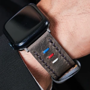 Apple Watch 42MM 44MM 45MM 49MM 3 / 4 / 5 / 6 / Se / 7 / 8 / 9 Ultra Ultra 2 Deri Kordon Hakiki Crazy Deri Kayış Gri