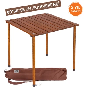 Bag The Joy L 60x60x55CM Ahşap Katlanır Rulo Kamp ve Piknik Masası - Kahverengi