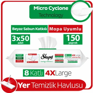 Easy Clean Beyaz Sabun Katkılı Mopa Uyumlu Yer Temizlik Havlusu&Mendili 3x50 (150 Yaprak)
