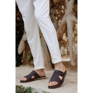 GRADE Hakiki Deri Toka Detaylı Ortopedik Tasarım Erkek Terlik